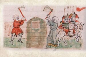 Радзивилловская летопись, список XV века: заключенного «вырубают» из темницы